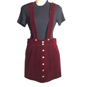 Shein Overall Skirt Button Sleeveless Size S Burgundy Velvet Casual Party‎